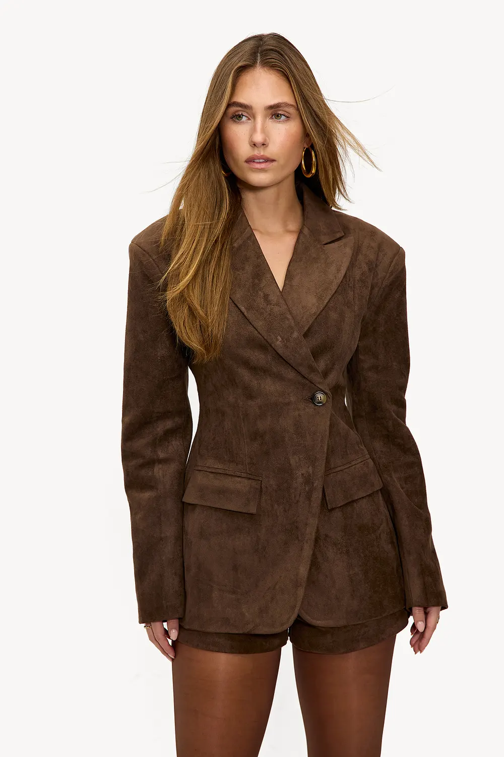 Dark brown blazer with suede look